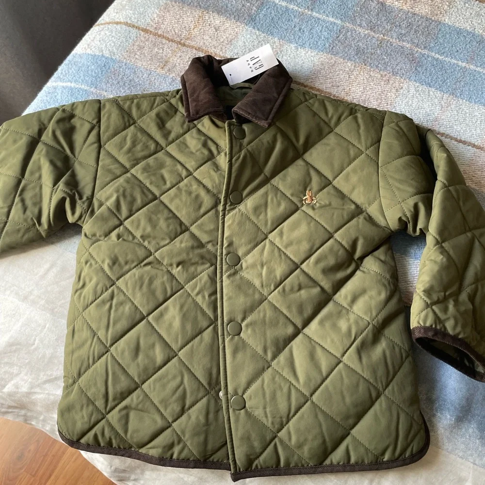 GAP Olive Quilted Jacket with Brown Accents